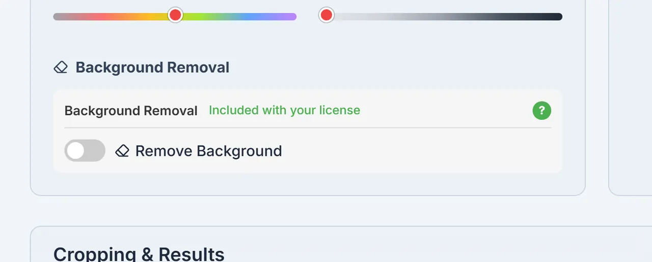 Background removal section in Crop Settings.