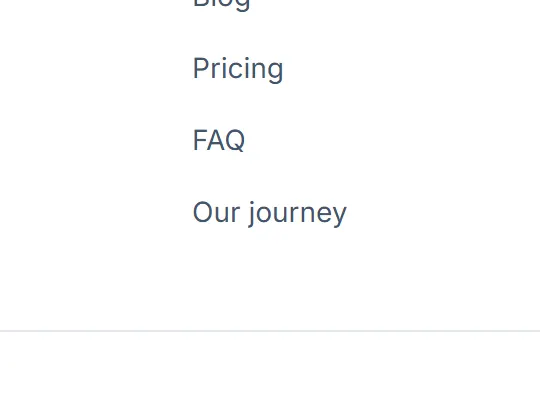 Marketing footer Product column with the Our journey link.